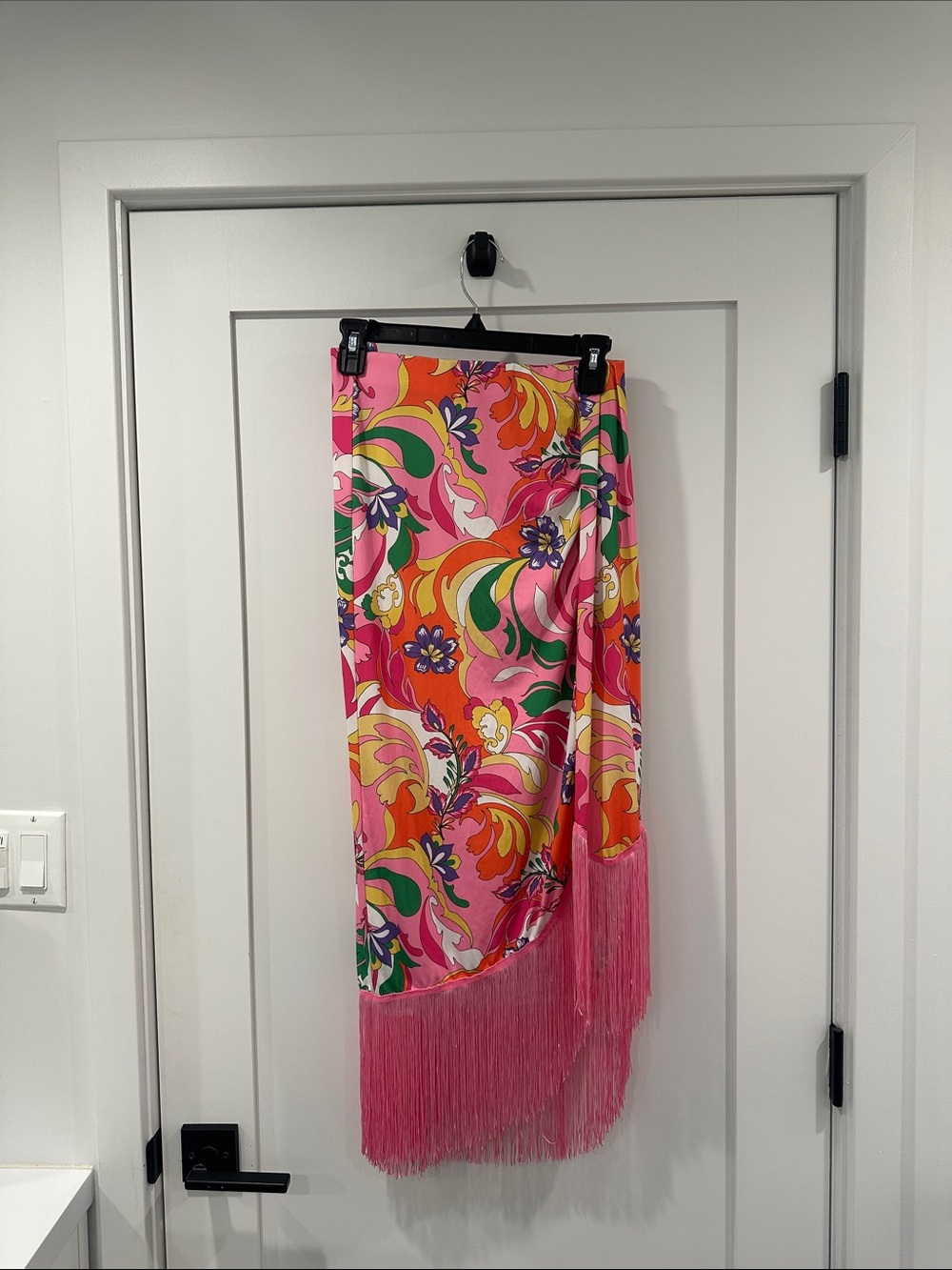 Boston Proper Pink Paris Paisley Fringe Wrap Skirt - Size XS - Picture 4 of 6